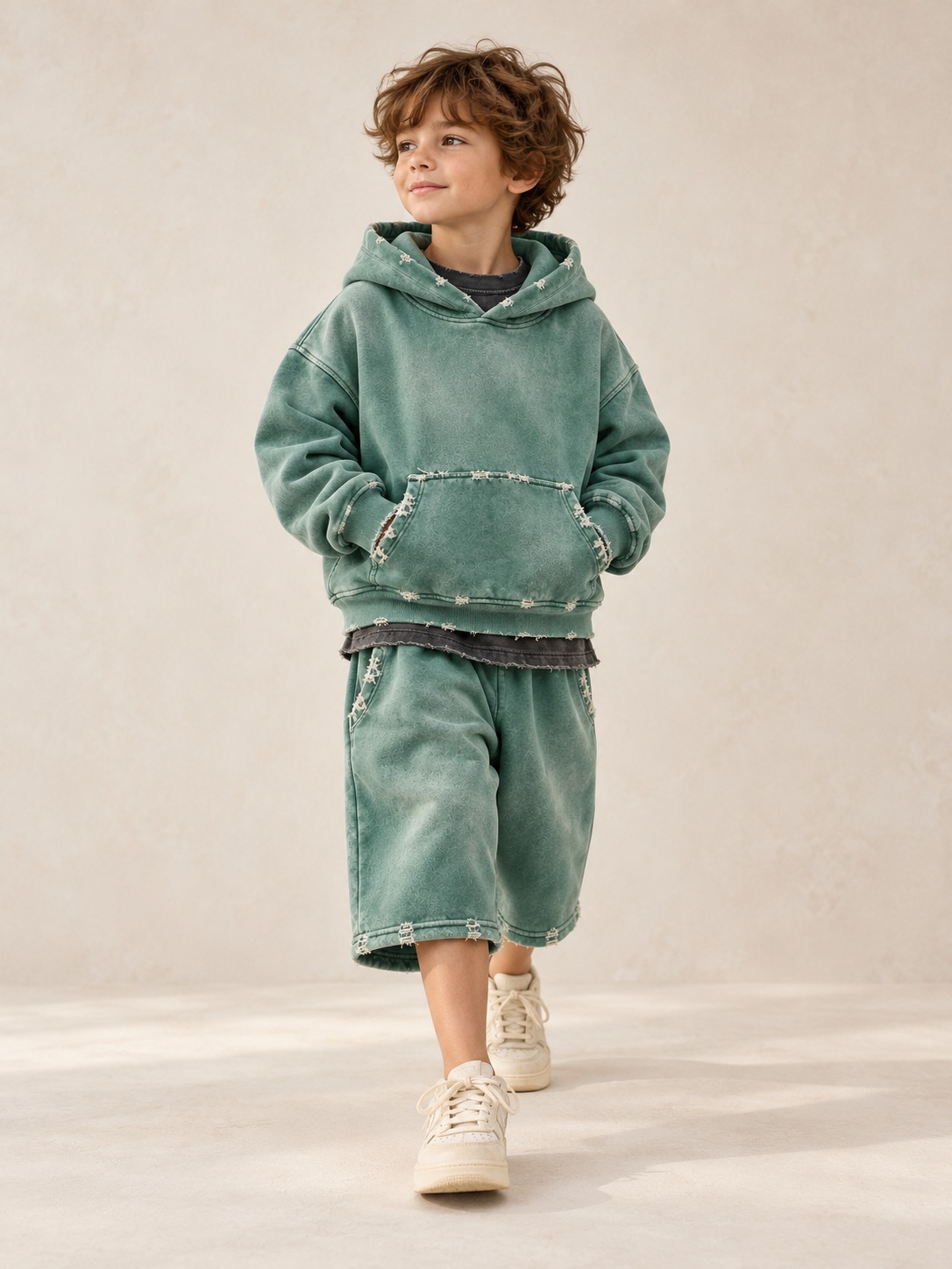 AI styling concept of the JLN hoodie, tee and shorts worn together